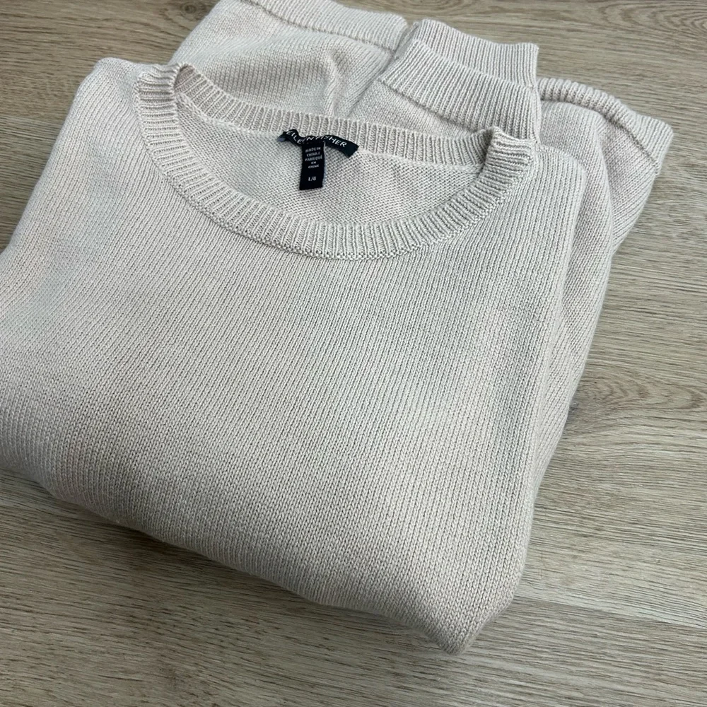 Eileen Fisher Organic Cotton Linen Tan Neutral Knit Pullover Sweater